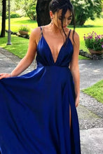 Charger l&#39;image dans la galerie, Royal Blue Slit Side Prom Dresses Spaghetti Straps