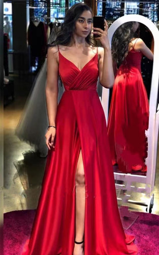 Slit Side Prom Dresses Spaghetti Straps