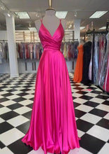 Cargar imagen en el visor de la galería, Double Straps Fuchsia Prom Dresses Floor Length