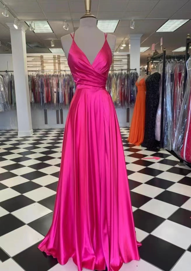 Double Straps Fuchsia Prom Dresses Floor Length