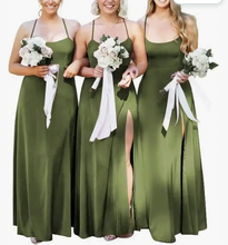 Charger l&#39;image dans la galerie, Sage Bridesmaid Dresses Spaghetti Straps Slit Side Criss Cross