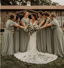 Load image into Gallery viewer, Deep V Neck Bridesmaid Dresses