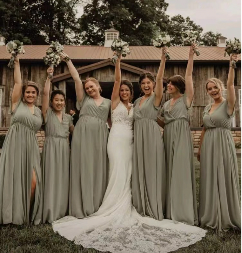 Deep V Neck Bridesmaid Dresses