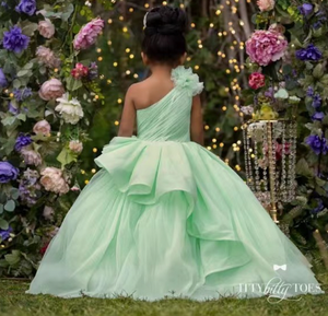 Pale Green Flower Girl Dresses One Shoulder