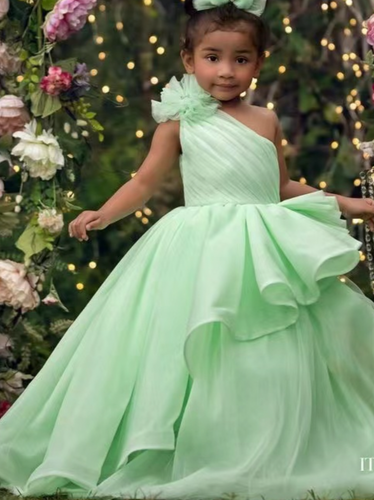 Pale Green Flower Girl Dresses One Shoulder