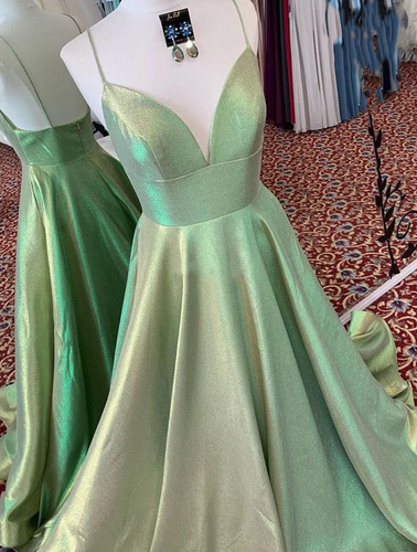 Sage Prom Dresses Spaghetti Straps