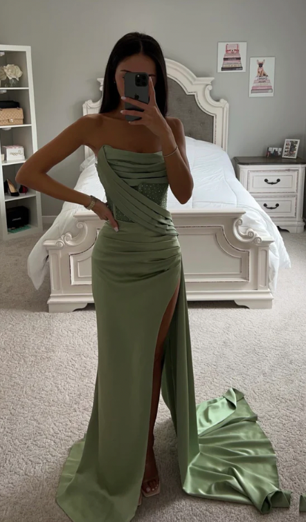 Slit Side Dress Sage Prom Dresses