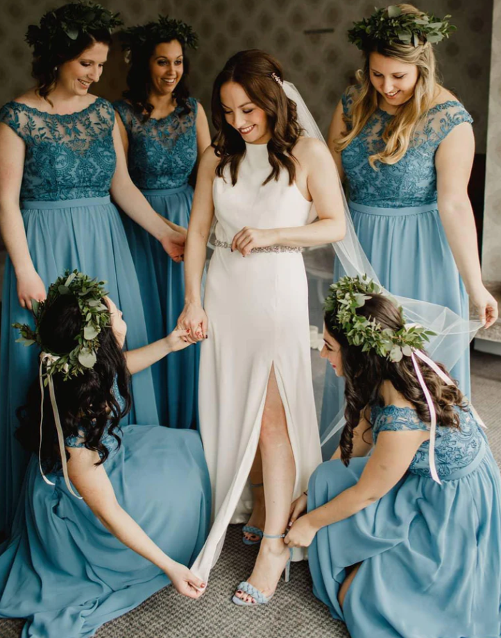 Scoop Bridesmaid Dresses with Lace Appliques