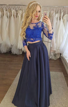 Charger l&#39;image dans la galerie, Sexy Two Piece 3/4 Long Sleeves Long Prom Dresses with Appliques Lace