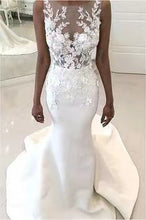 Load image into Gallery viewer, Sheer Neck Wedding Dresses Bridal Gown with Appliques Lace