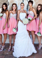 Load image into Gallery viewer, Sweetheart Coral Bridesmaid Dresses Short Length