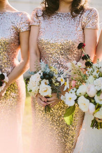 Gold Bridesmaid Dresses Short Sleeves Backless