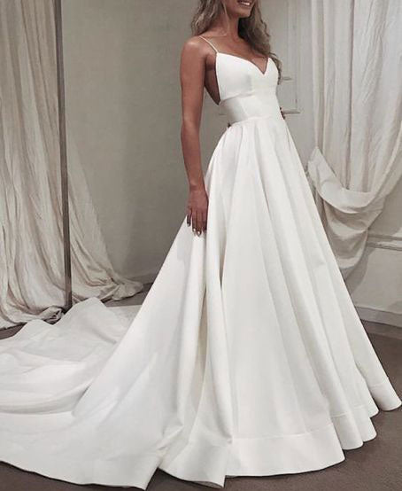 Simple V Neck Wedding Dresses Bridal Gowns GHJ008