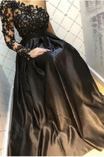 Load image into Gallery viewer, Black Single Length Prom Dresses with Beaded