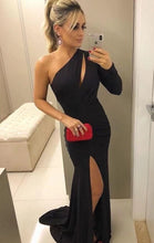 Charger l&#39;image dans la galerie, Single Length Black Prom Dresses Slit