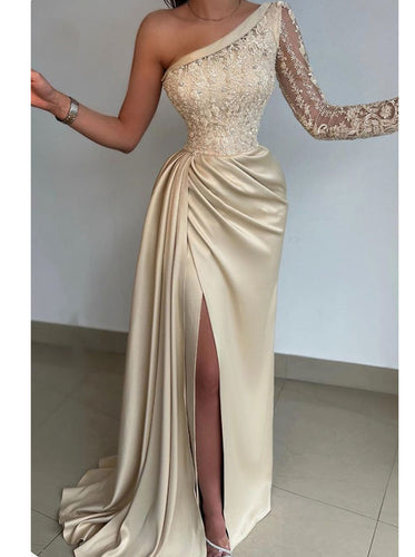 Single Length Prom Dresses Slit Side Evening Gown