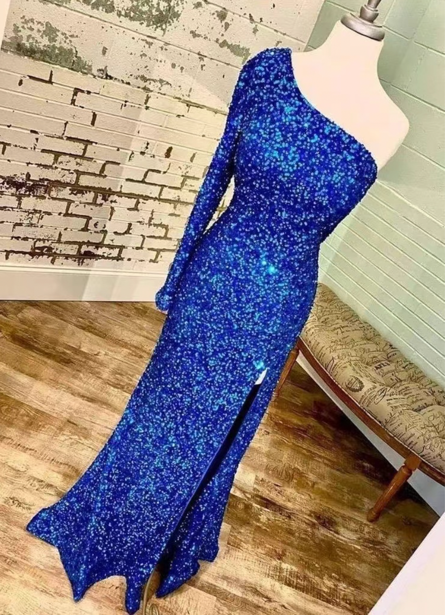 Single Length Prom Dresses Slit Sequins