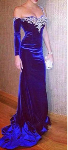 Single Length Prom Dresses with Appliques Velvet