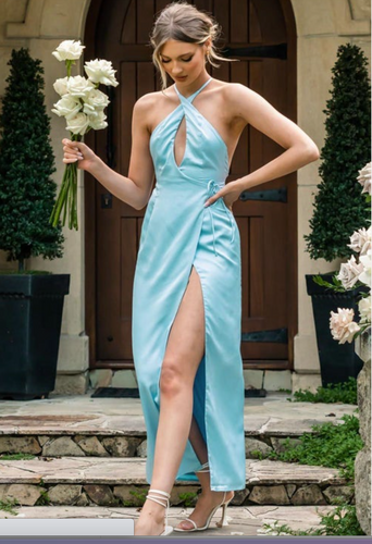 Sky Blue Halter Bridesmaid Dresses for Wedding Party