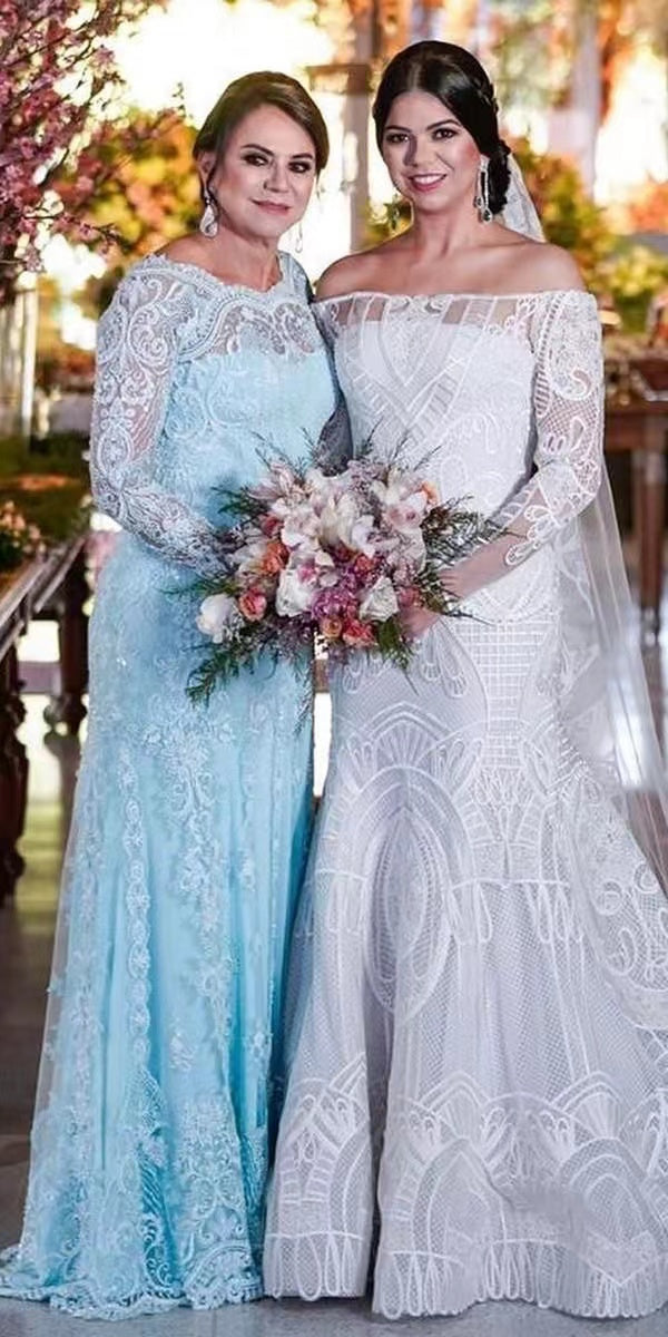 Sky Blue Mother of the Bride Dresses with Full Sleeves