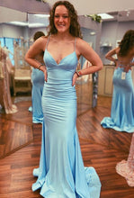 Load image into Gallery viewer, Sky Blue Prom Dresses Evening Gown Criss Cross