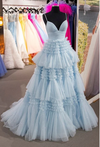 Light Sky Blue Prom Dresses Evening Gown