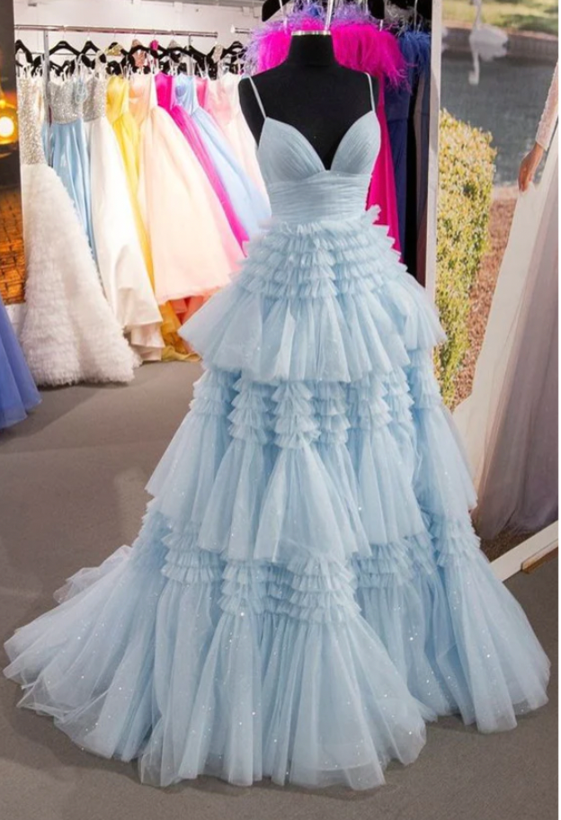 Light Sky Blue Prom Dresses Evening Gown