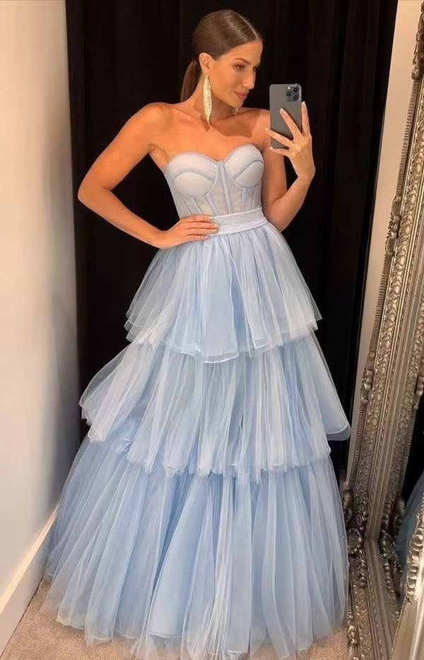 Sky Blue Prom Dresses Sweetheart Tulle