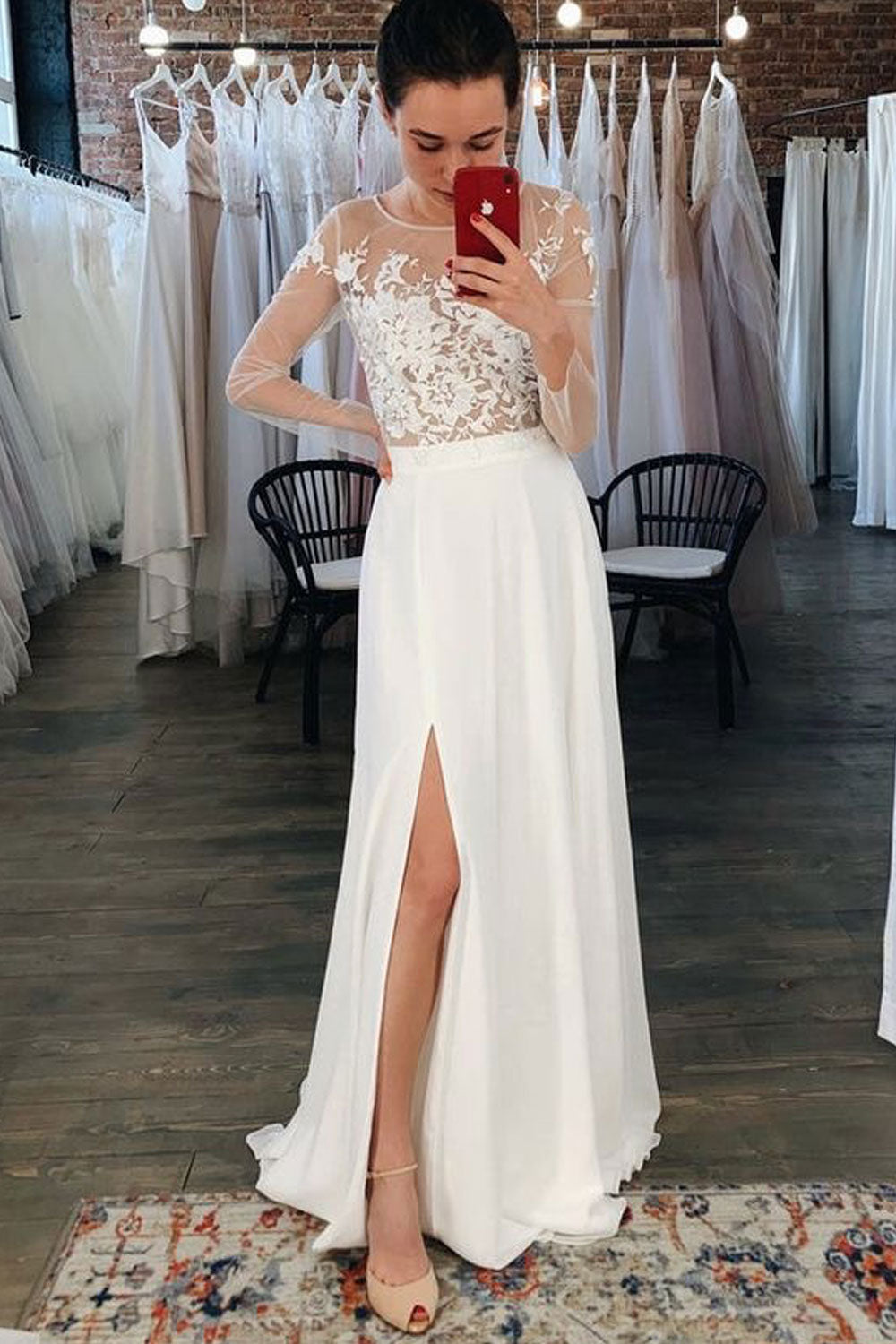 Bridal Gown Slit Wedding Dress with Appliques