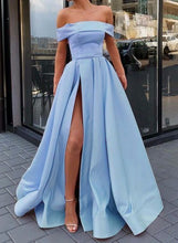 Laden Sie das Bild in den Galerie-Viewer, Off the Shoulder Slit Prom Dresses Blue