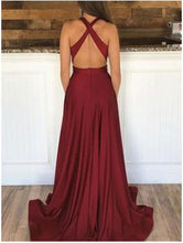 Cargar imagen en el visor de la galería, Halter Prom Dresses Slit Criss Cross Back