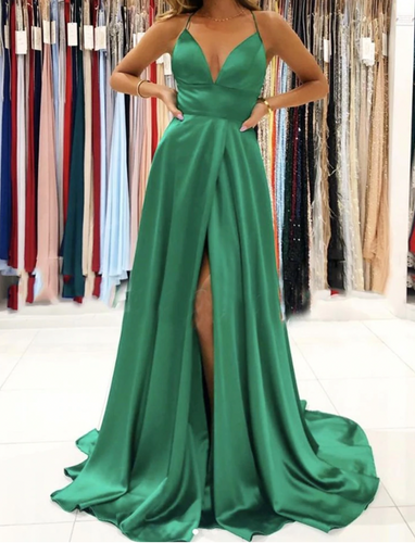 V Neck Prom Dresses with Slit