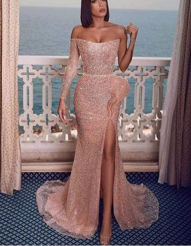 Prom Dresses Evening Gown Slit Single Sleeves