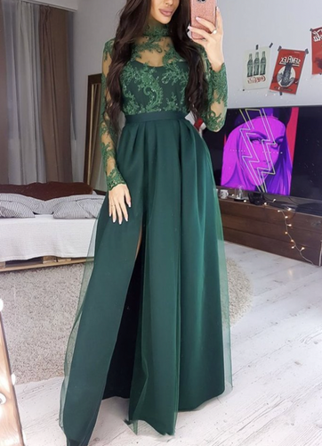 High Neck Prom Dresses with Slit Side