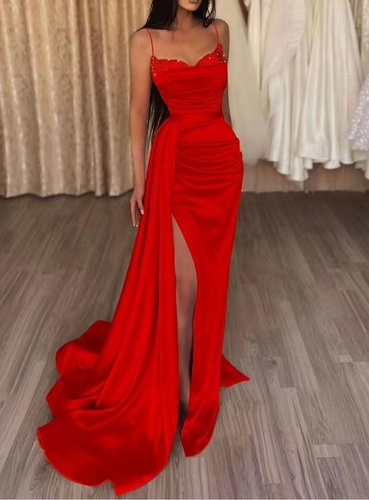 Spaghetti Straps Prom Dresses Slit Side