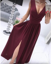 Load image into Gallery viewer, Slit Side Prom Dresses V Neck Floor Length