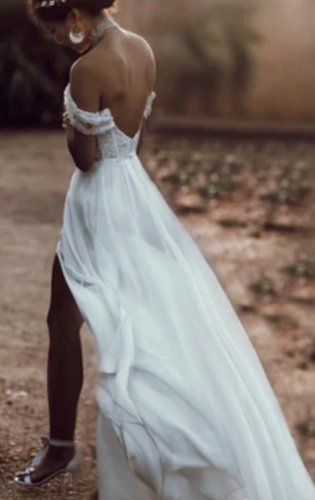 Off Shoulder Wedding Dresses Bridal Gown Slit Side