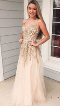 Charger l&#39;image dans la galerie, Spaghetti straps Tulle Long Prom Dresses with Appliques Beaded