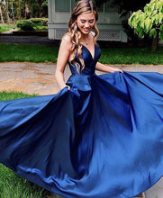 Load image into Gallery viewer, Spaghetti Straps Navy Blue Long Prom Dresses for Women