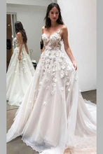 Load image into Gallery viewer, Spaghetti Straps Wedding Dresses Bridal Gown with Appliques Flowers