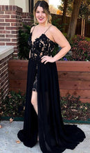 Load image into Gallery viewer, Sexy Spaghetti Straps Split Side Long Prom Dresses with Lace