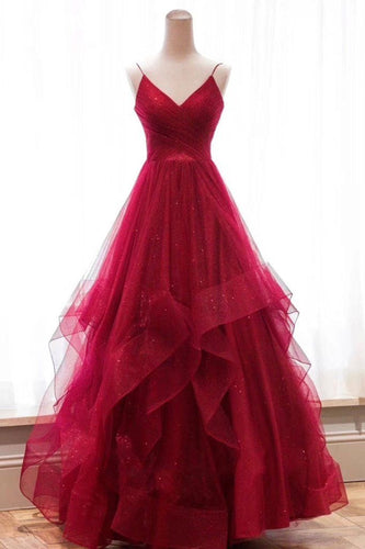 Spaghetti Straps Long Burgundy Prom Dresses for Women