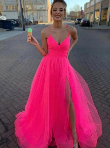 Spaghetti Straps Light Fuchsia Prom Dresses Under 100