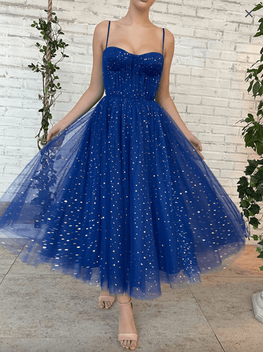 Ankle Length Prom Dresses Spaghetti Straps Royal Blue