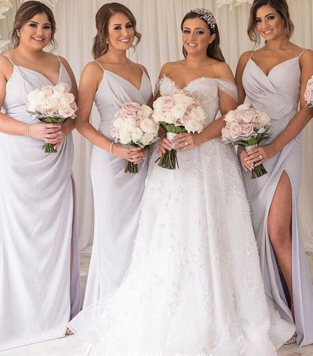 Spaghetti Straps Bridesmaid Dresses Slit