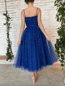 Ankle Length Prom Dresses Spaghetti Straps Royal Blue