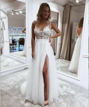 Carica l&#39;immagine nel visualizzatore di Gallery, Wedding Dresses Bridal Gown with Slit Side Spaghetti Straps