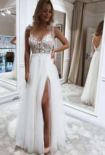 Wedding Dresses Bridal Gown with Slit Side Spaghetti Straps