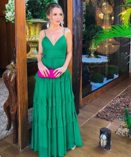 V Neck Green Prom Dresses