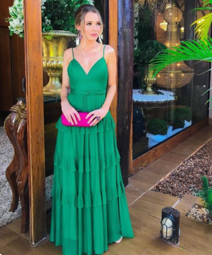 V Neck Green Prom Dresses